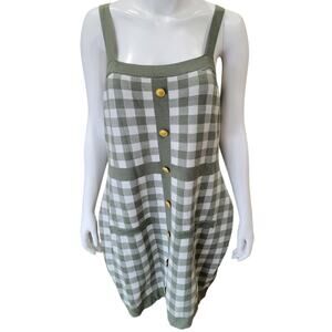 Coco & Shay Plus 2X Knit Jumper Dress Sage Green Gingham Plaid Cottagecore